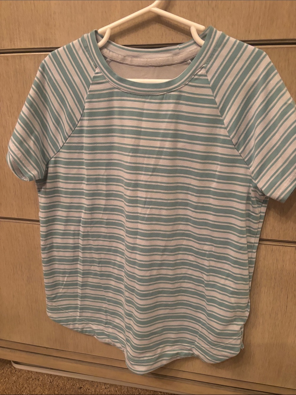 Athleta Girl Short Sleeve Stripe Tee - Light Green & White M/8-10